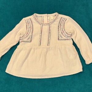 Zara BabyGirl Embroidered Cream Baby Top Size 12/18 Months